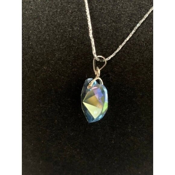 AB Crystal Heart on 16" 18K White Gold-Plated Chain Necklace - Picture 3 of 8